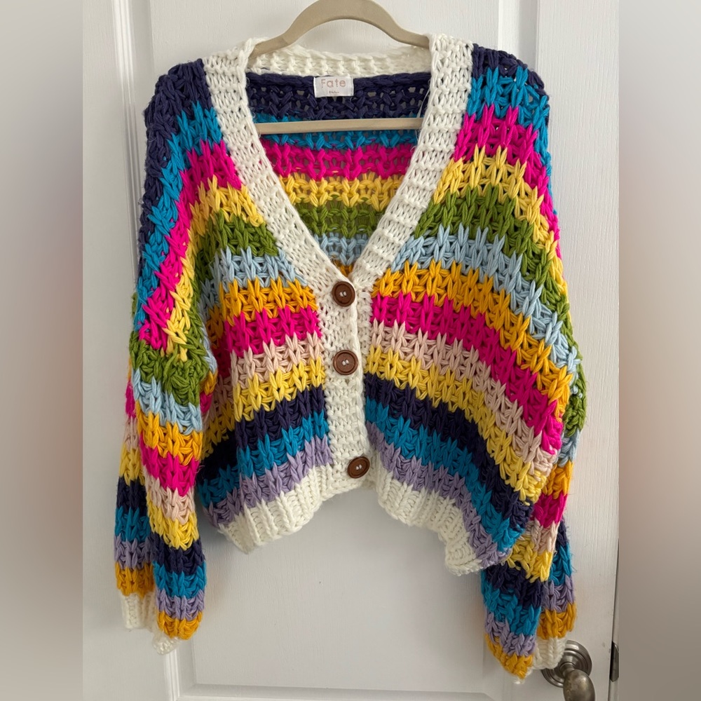 Rainbow Striped Knit Crop Sweater by Fate Size Medium